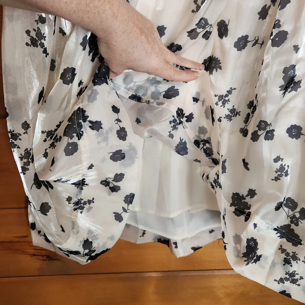 Aureum NWT Floral Organza Puff Pleated Ruffle Sleeves Stretch Chiffon Dress Sz M